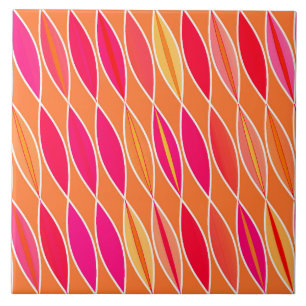 Mid Century Modern Leaves, Fuchsia Pink and Orange Tile
