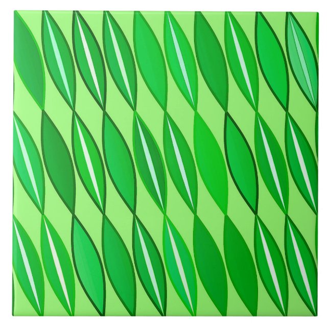 Mid Century Modern Leaves, Lime and Emerald Green Tile (Front)