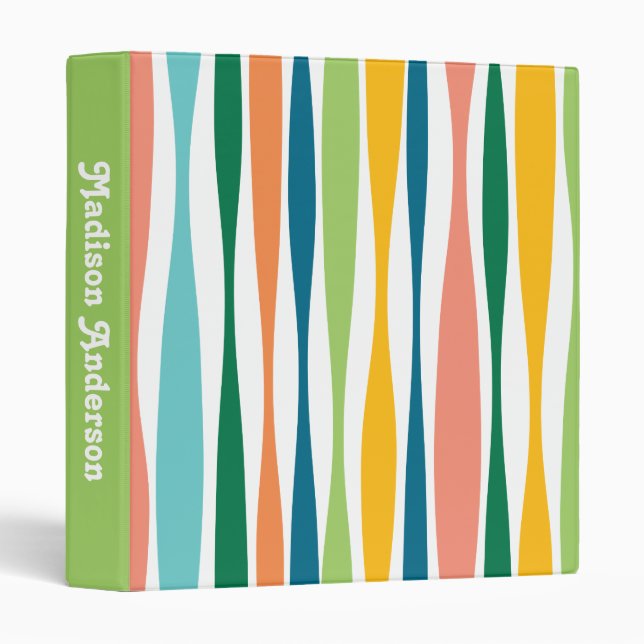 Mid Century Modern Lime Green Retro Stripes Binder (Front/Spine)