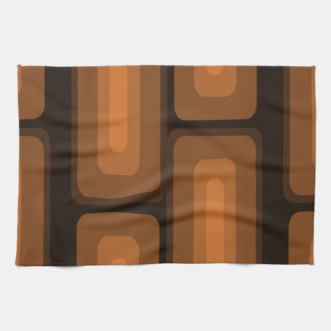 Mid Century Modern Long Rectangles Burnt Orange Kitchen Towel (Horizontal)