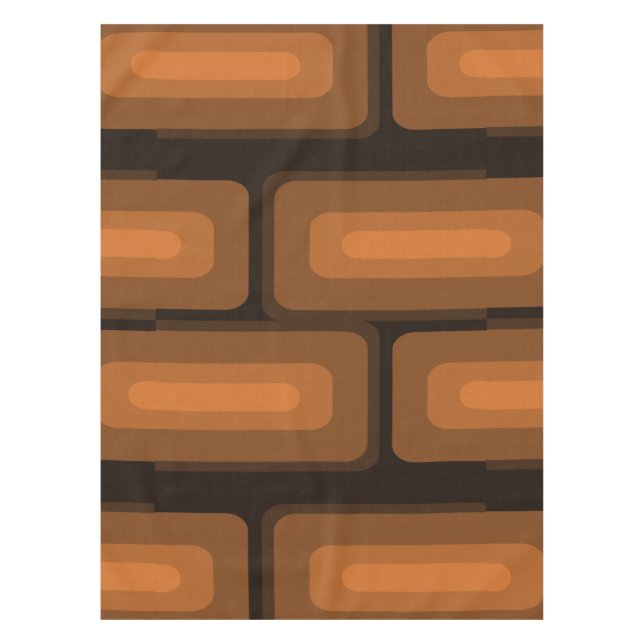Mid Century Modern Long Rectangles Burnt Orange Tablecloth (Front)