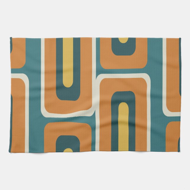 Mid Century Modern Long Rectangles Colourful 1 Kitchen Towel (Horizontal)