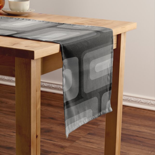 Mid Century Modern Long Rectangles Dark Grey Short Table Runner (In Situ)