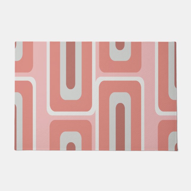 Mid Century Modern Long Rectangles Salmon Pink Doormat (Front)