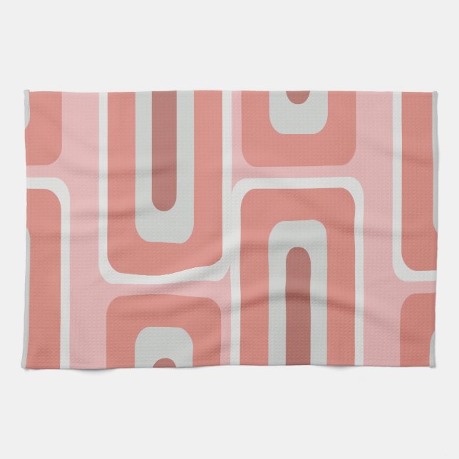 Mid Century Modern Long Rectangles Salmon Pink Kitchen Towel (Horizontal)