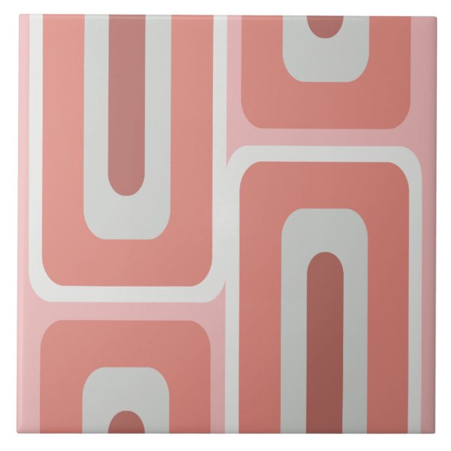 Mid Century Modern Long Rectangles Salmon Pink Tile (Front)
