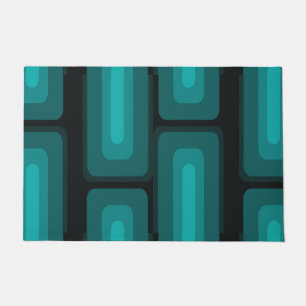 Mid Century Modern Long Rectangles Teal Doormat