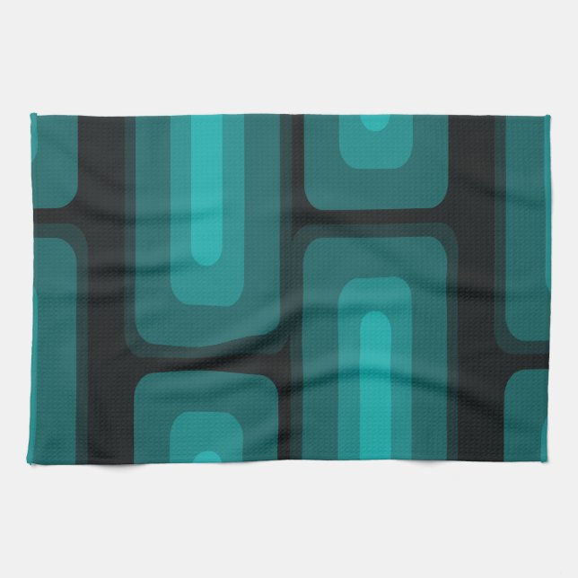 Mid Century Modern Long Rectangles Teal Kitchen Towel (Horizontal)