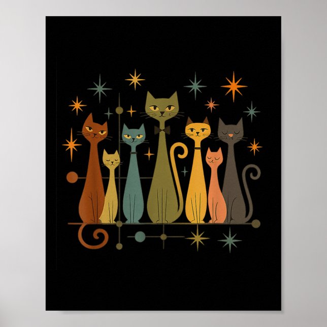 Mid-century Modern Look Atomic Age 50s 60s Cat Shi Poster (Front)