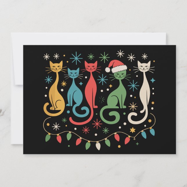 Mid Century Modern Look Cats Xmas Retro 50s 60s Holiday Card (Front)