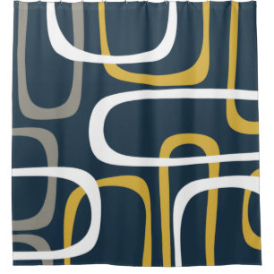 Mid-Century Modern Loops Pattern Navy Blue Mustard