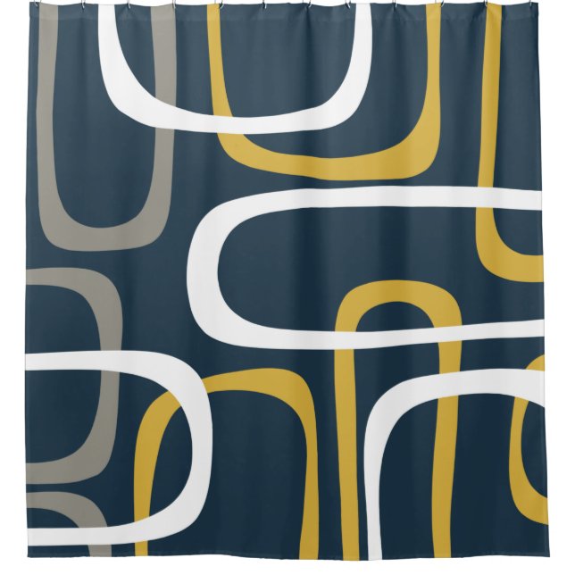 Mid-Century Modern Loops Pattern Navy Blue Mustard (Front)