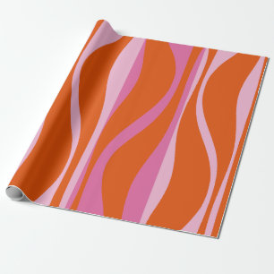Mid Century Modern Lounge Hot Pink and Orange Ogee Wrapping Paper