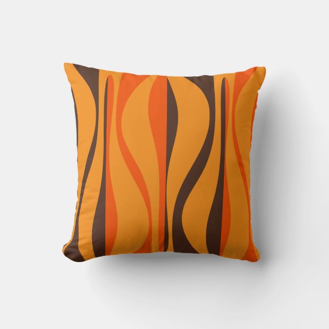 Mid Century Modern Lounge Pattern 70s Orange Brown Throw Pillow (Front)