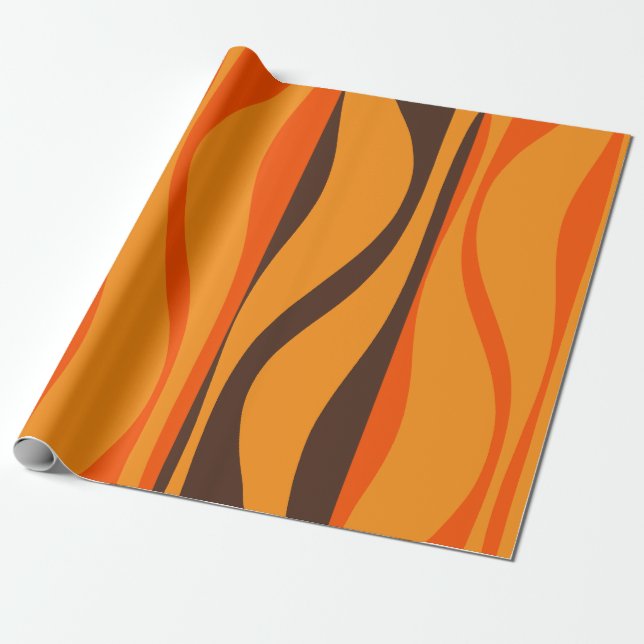 Mid Century Modern Lounge Pattern 70s Orange Brown Wrapping Paper (Unrolled)