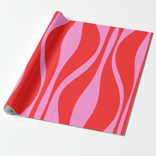 Mid Century Modern Lounge Preppy Pink and Red Wrapping Paper (Unrolled)