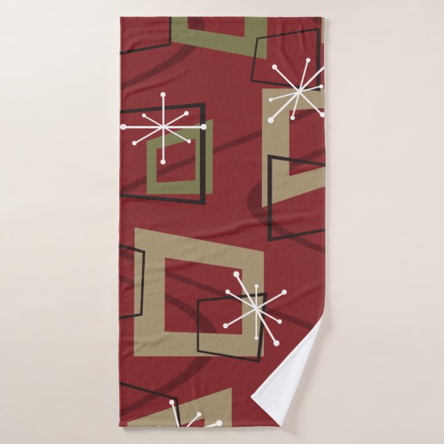 Mid Century Modern Maroon Bath Towel (Bath Towel)