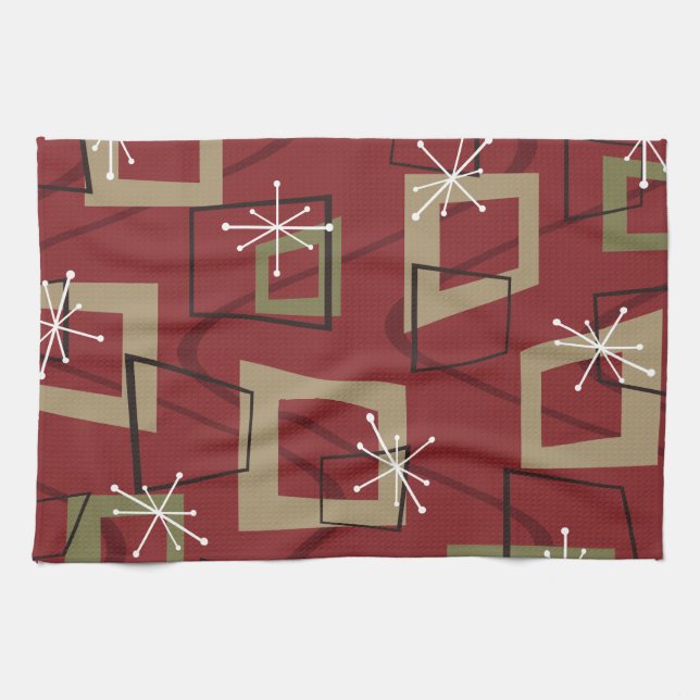 Mid Century Modern Maroon Kitchen Towel (Horizontal)