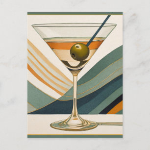 Mid Century Modern Martini Cocktail Hour Postcard