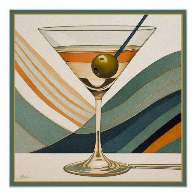 Mid Century Modern Martini Cocktail Hour Poster (Front)