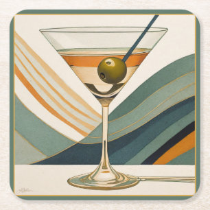 Mid Century Modern Martini Cocktail Hour Square Paper Coaster