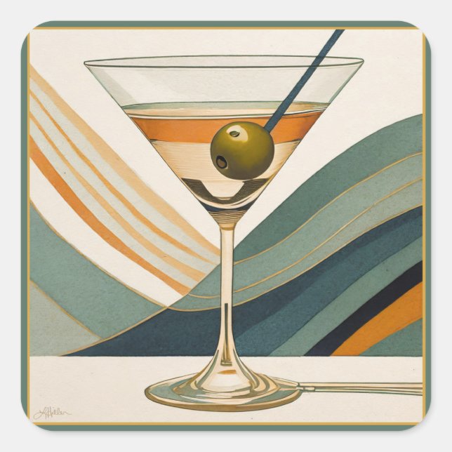 Mid Century Modern Martini Cocktail Hour Square Sticker (Front)