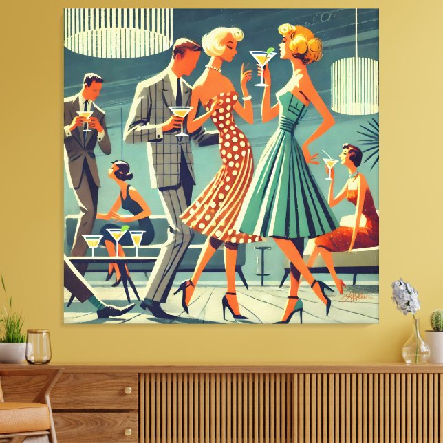 Mid Century Modern Martini Dance Cocktail Party Canvas Print (Insitu(LivingRoom))