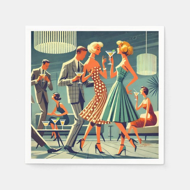 Mid Century Modern Martini Dance Cocktail Party Napkin (Front)