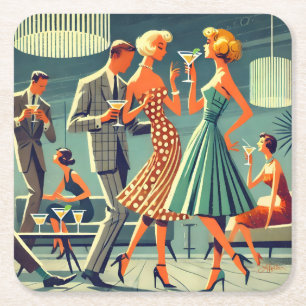 Mid Century Modern Martini Dance Cocktail Party Square Paper Coaster