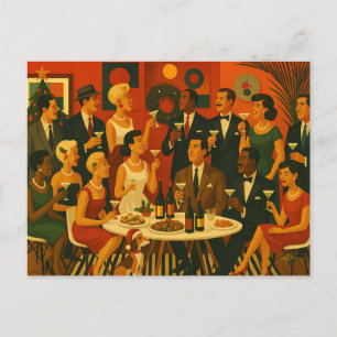 Mid Century Modern Martini Intellectuals Christmas Holiday Postcard