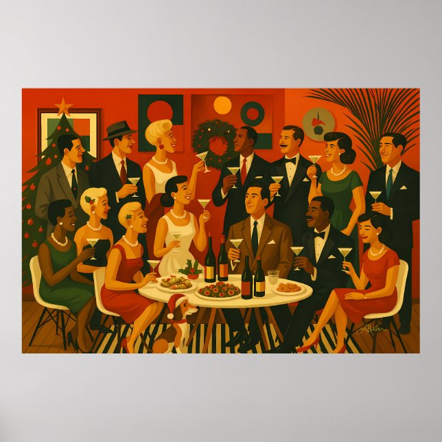 Mid Century Modern Martini Intellectuals Christmas Poster (Front)