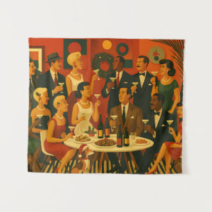 Mid Century Modern Martini Intellectuals Christmas Tapestry