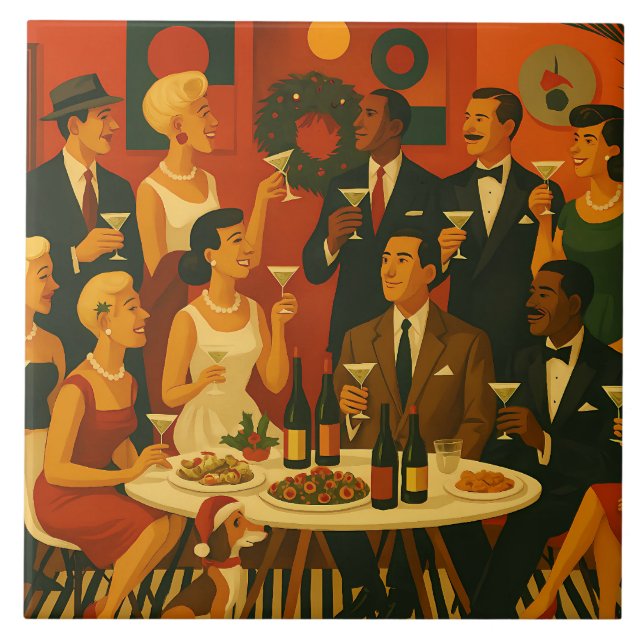Mid Century Modern Martini Intellectuals Christmas Tile (Front)