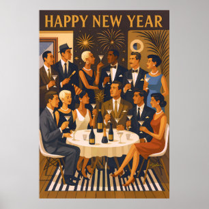 Mid Century Modern Martini Intellectuals New Year Poster