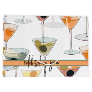 Mid Century Modern Martini Olives and Glasses Large Gift Bag