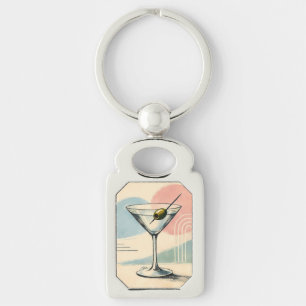 Mid Century Modern Martini Pastel Minimalist Art Keychain
