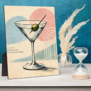 Mid Century Modern Martini Pastel Minimalist Art Plaque