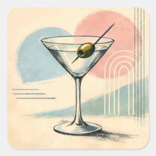 Mid Century Modern Martini Pastel Minimalist Art Square Sticker