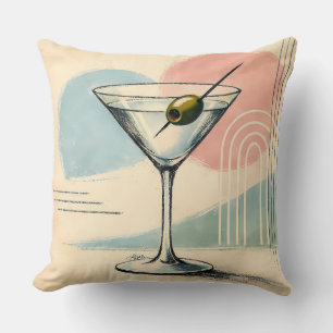 Mid Century Modern Martini Pastel Minimalist Art Throw Pillow