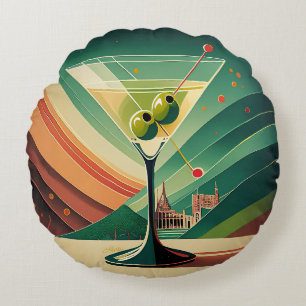Mid Century Modern Martini Travel Cathedral View Round Pillow