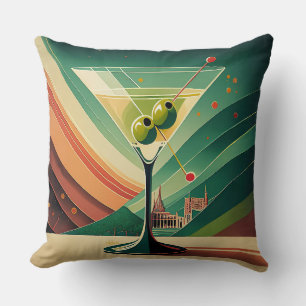 Mid Century Modern Martini Travel Cathedral View Throw Pillow