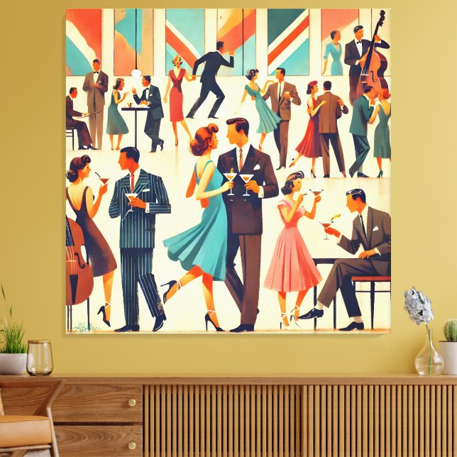 Mid Century Modern Martinis At The Club Canvas Print (Insitu(LivingRoom))