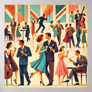 Mid Century Modern Martinis At The Club Poster