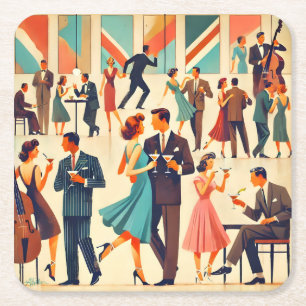 Mid Century Modern Martinis At The Club Square Paper Coaster