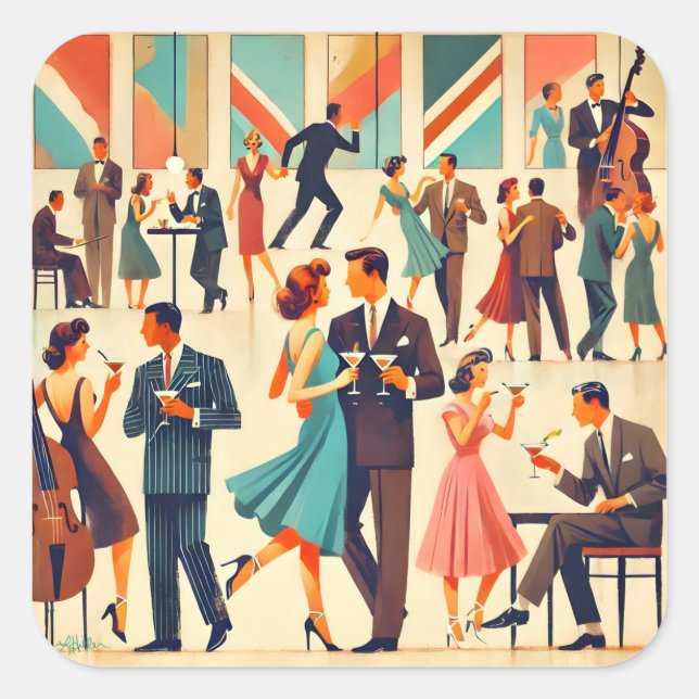 Mid Century Modern Martinis At The Club Square Sticker (Front)