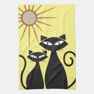 Mid Century Modern MCM Cool Black Cat  Kitchen Towel