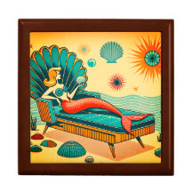 “Mid-Century Modern Mermaid on Seashell Chaise"