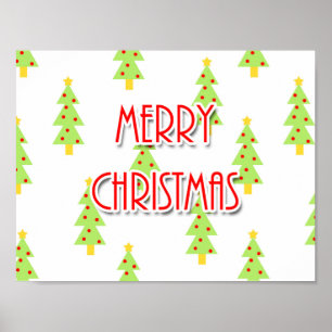 mid century modern merry christmas tree retro poster