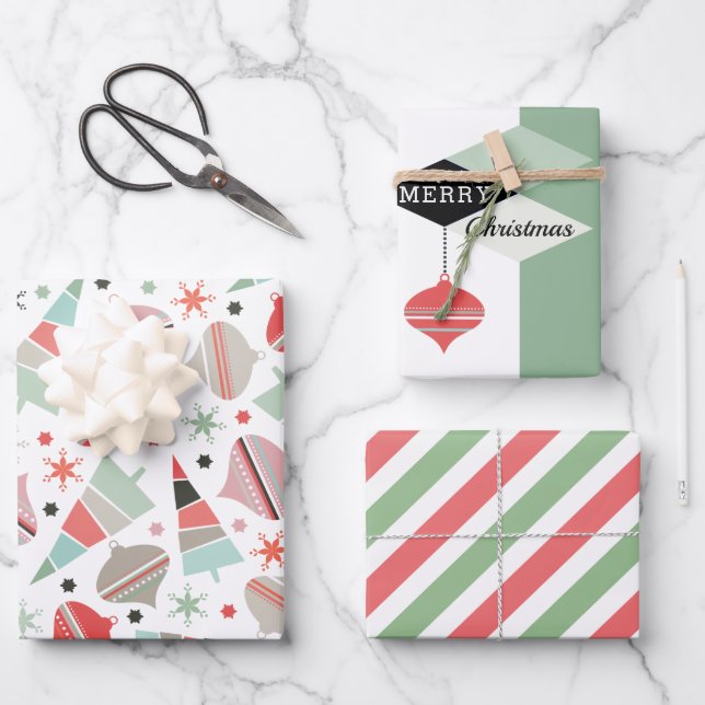 Mid Century Modern Merry Christmas Wrapping Paper Sheet (Front)