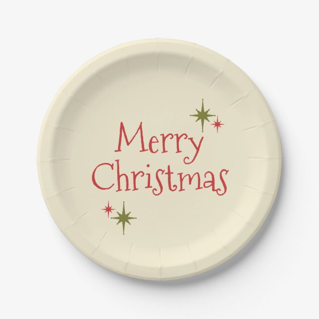 Mid-Century Modern Minimal 50s 60s Merry Christmas Paper Plate (Front)